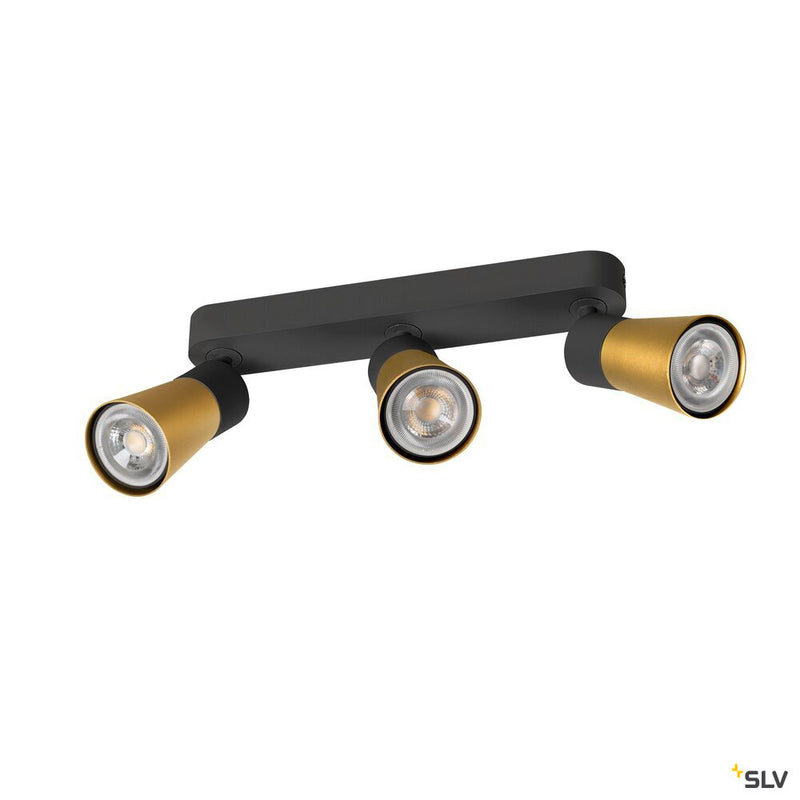 SLV 1008325 PURI 2.0 Cone, wall and ceiling-mounted light, long, 3 x max. 6 W GU10, black / gold