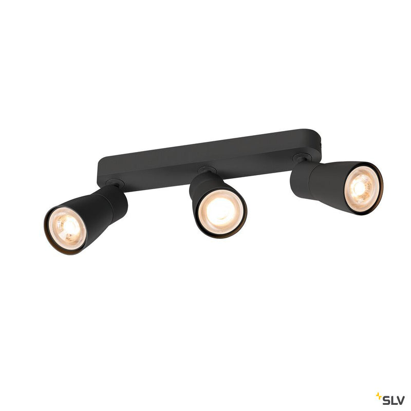 SLV 1008328 PURI 2.0 Dome, wall and ceiling-mounted light, long, 3 x max. 6 W GU10, black