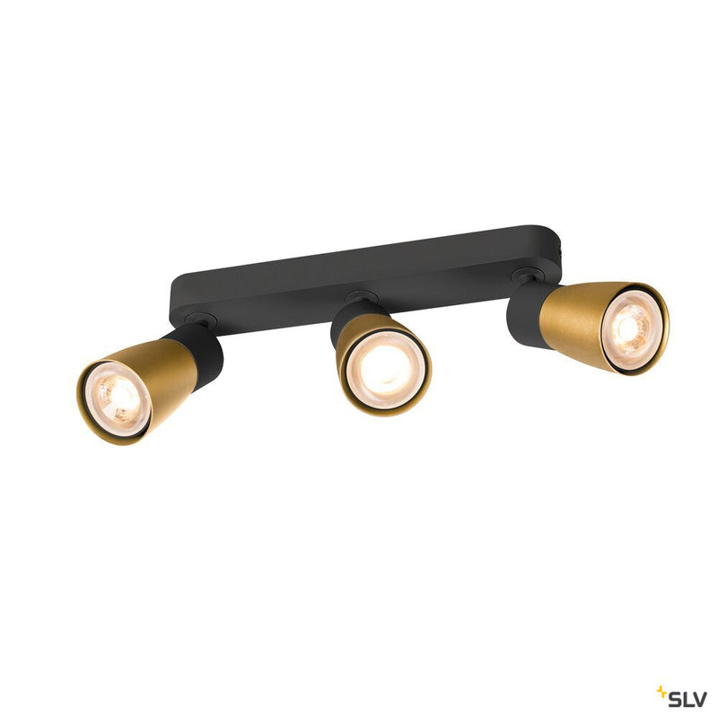 SLV 1008329 PURI 2.0 Dome, wall and ceiling-mounted light, long, 3 x max. 6 W GU10, black / gold