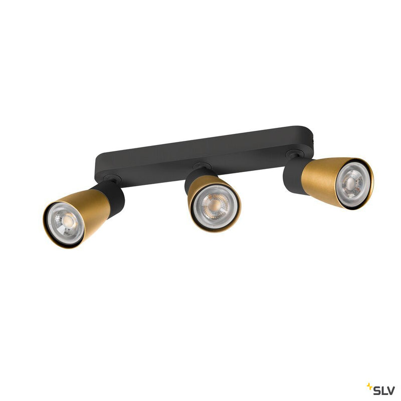 SLV 1008329 PURI 2.0 Dome, wall and ceiling-mounted light, long, 3 x max. 6 W GU10, black / gold
