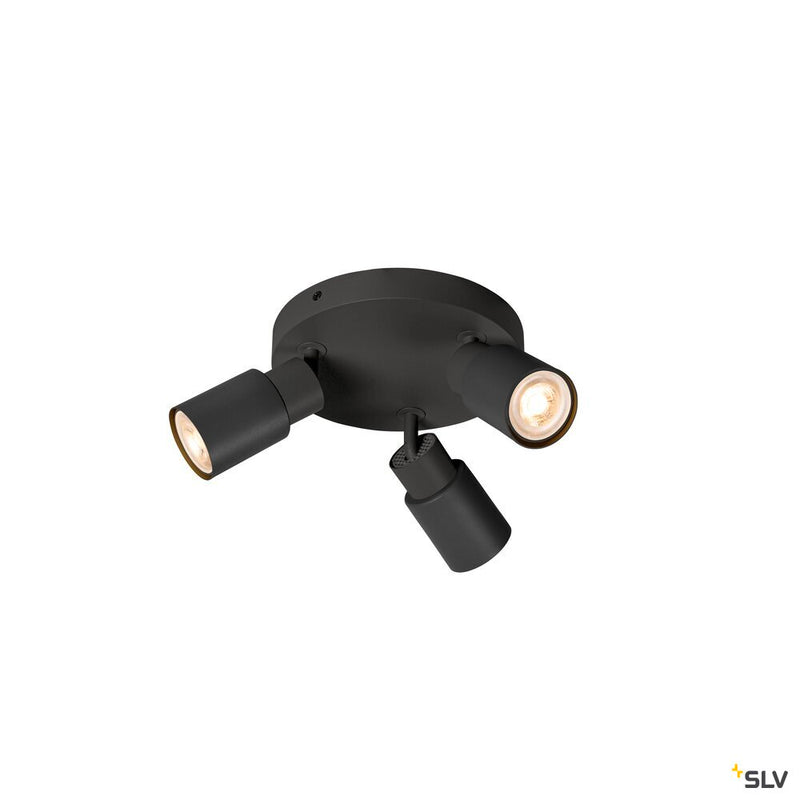 SLV 1008332 PURI 2.0 Tube, wall and ceiling-mounted light, round, 3 x max. 6 W GU10, black