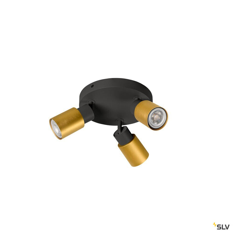 SLV 1008333 PURI 2.0 Tube, wall and ceiling-mounted light, round, 3 x max. 6 W GU10, black / gold