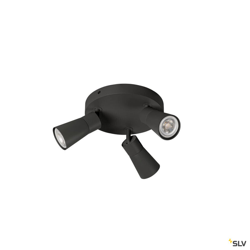 SLV 1008336 PURI 2.0 Cone, wall and ceiling-mounted light, round, 3 x max. 6 W GU10, black