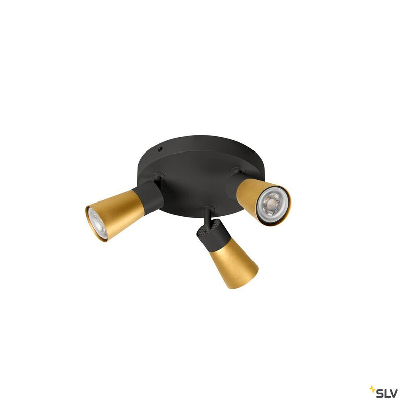 SLV 1008337 PURI 2.0 Cone, wall and ceiling-mounted light, round, 3 x max. 6 W GU10, black / gold