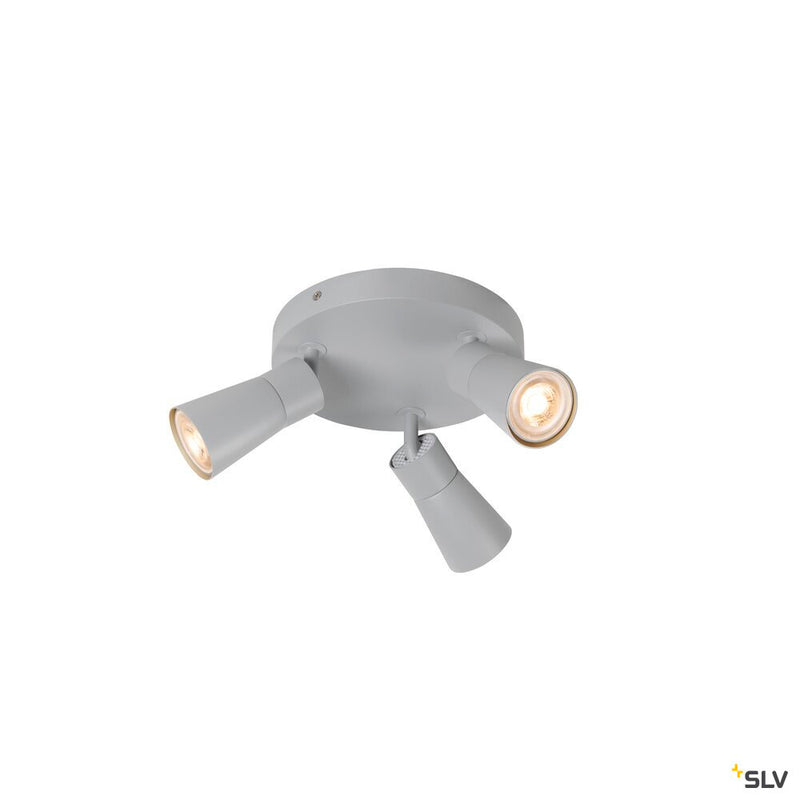 SLV 1008339 PURI 2.0 Cone, wall and ceiling-mounted light, round, 3 x max. 6 W GU10, grey