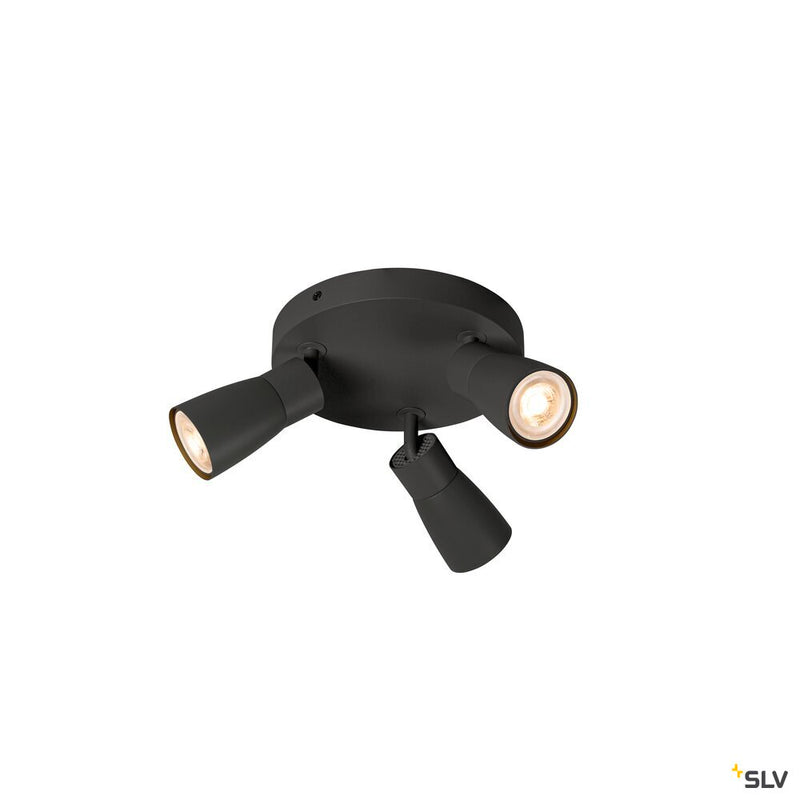 SLV 1008340 PURI 2.0 Dome, wall and ceiling-mounted light, round, 3 x max. 6 W GU10, black