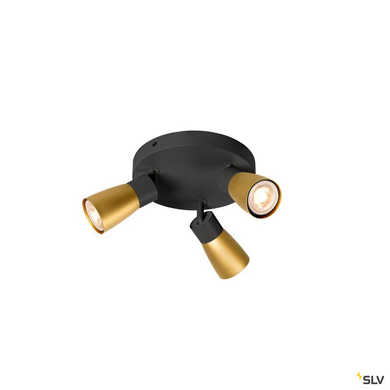 SLV 1008341 PURI 2.0 Dome, wall and ceiling-mounted light, round, 3 x max. 6 W GU10, black / gold