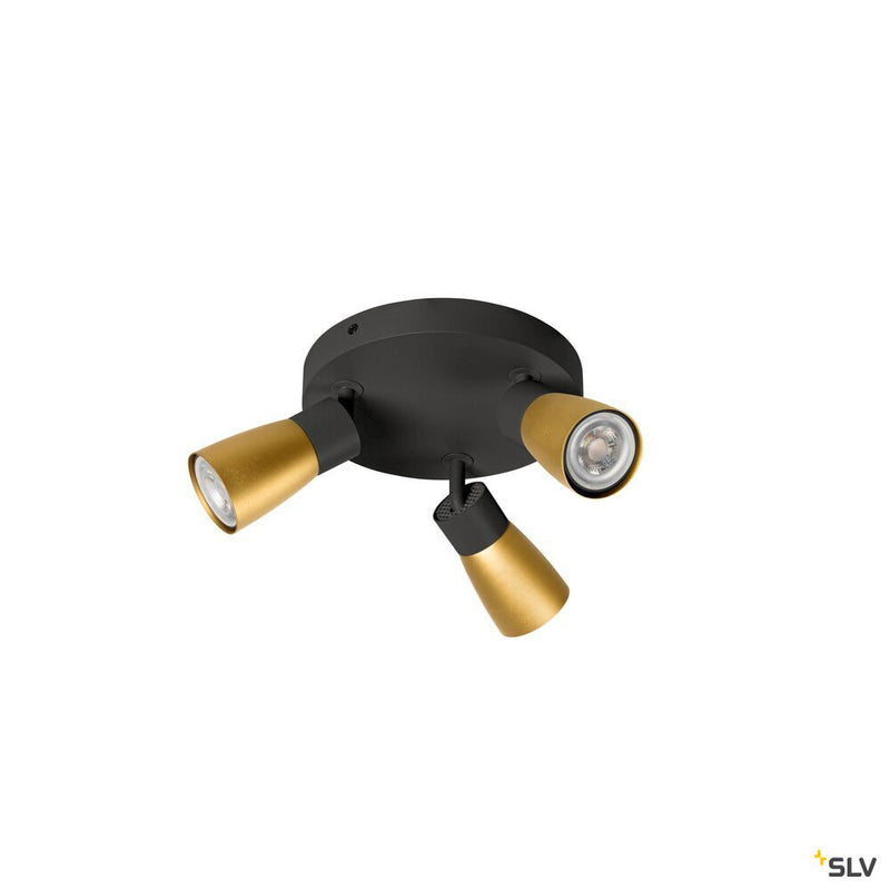 SLV 1008341 PURI 2.0 Dome, wall and ceiling-mounted light, round, 3 x max. 6 W GU10, black / gold