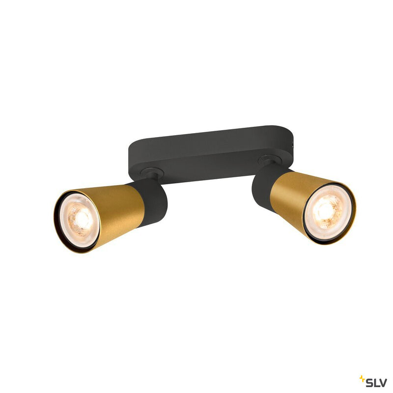 SLV 1008366 PURI 2.0 Cone, wall and ceiling-mounted light, long, 2 x max. 6 W GU10, black / gold