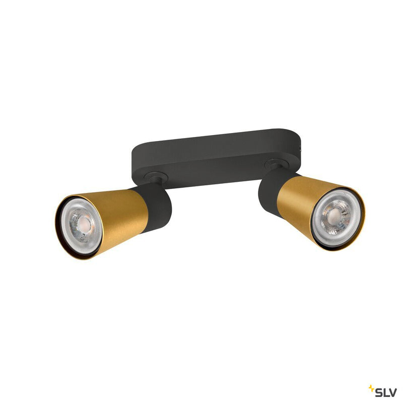 SLV 1008366 PURI 2.0 Cone, wall and ceiling-mounted light, long, 2 x max. 6 W GU10, black / gold