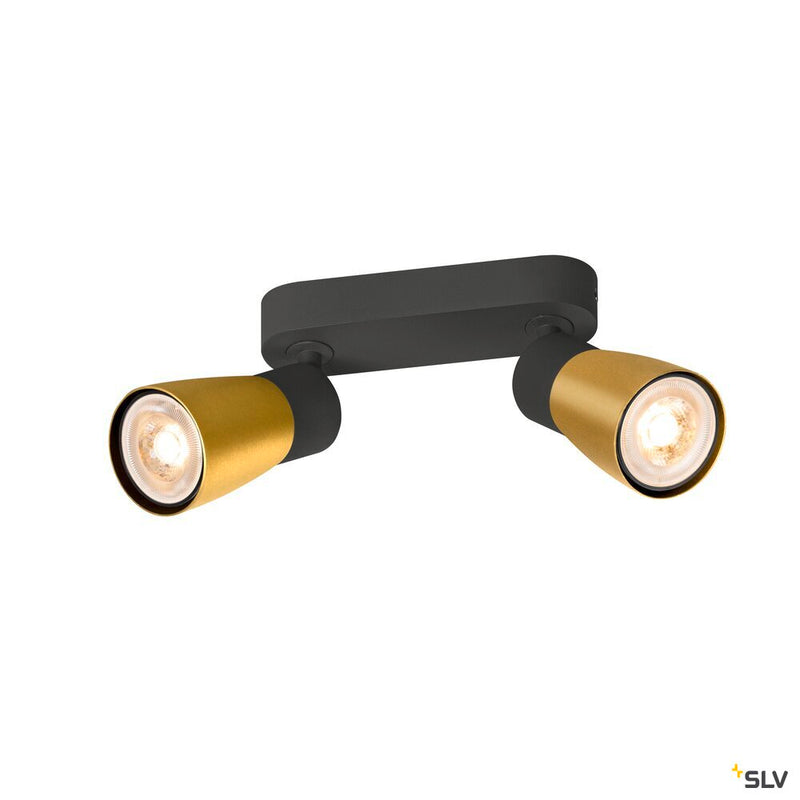 SLV 1008370 PURI 2.0 Dome, wall and ceiling-mounted light, long, 2 x max. 6 W GU10, black / gold