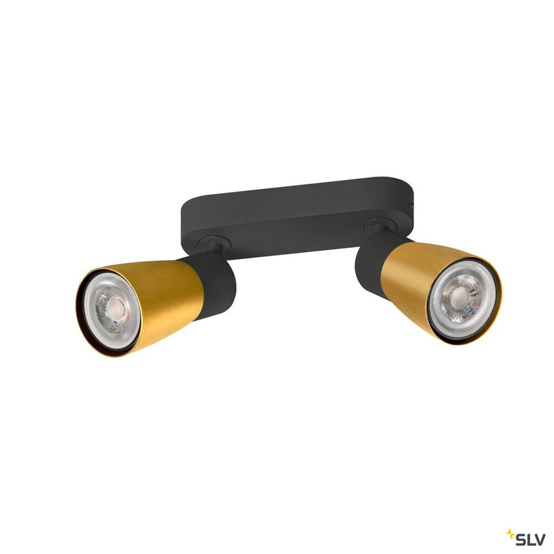 SLV 1008370 PURI 2.0 Dome, wall and ceiling-mounted light, long, 2 x max. 6 W GU10, black / gold