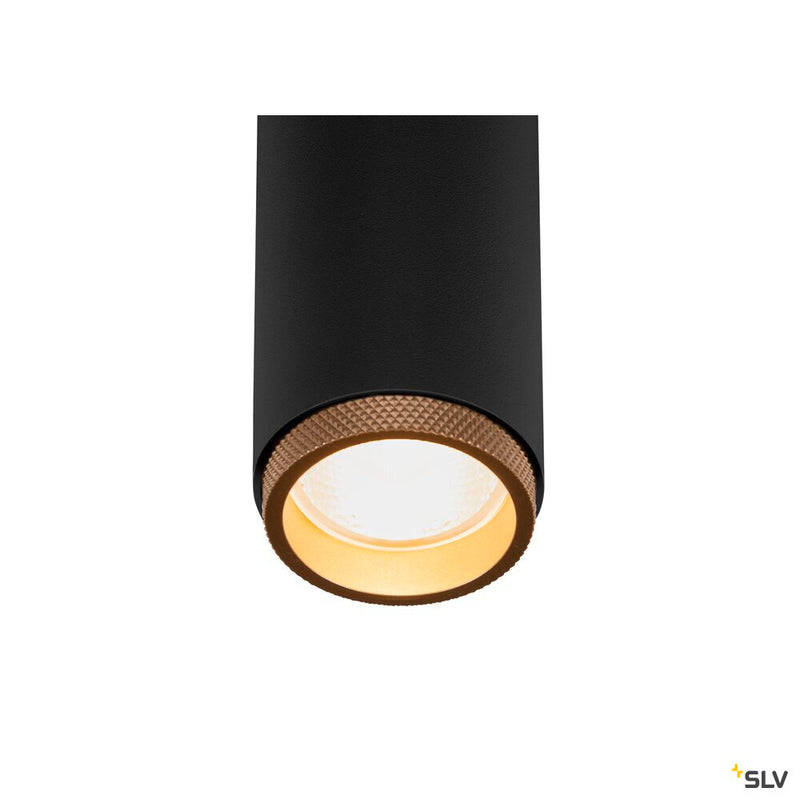 SLV 1008440 GRIP! M, 3~ spot, cylindrical, 2000-3000 K, 15 W, DALI, dim-to-warm, touch, 42°, black / gold