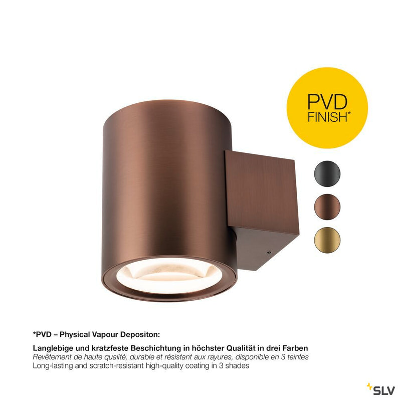SLV 1008614 OCULUS, wall-mounted light, round, 2000-3000 K, 15 W, dim-to-warm, PHASE, 100°, dark copper