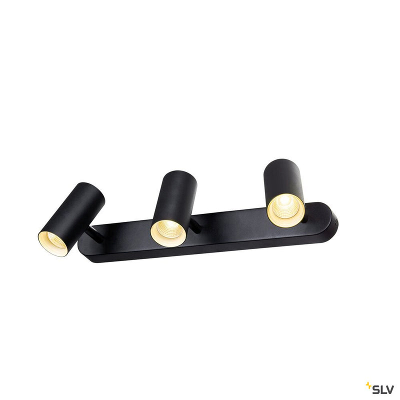 SLV 1008714 NOBLO®, wall and ceiling-mounted light, triple, round, 3000 K, 19 W, PHASE, 32°, black