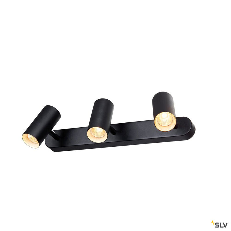 SLV 1008720 NOBLO®, wall and ceiling-mounted light, triple, round, 2700 K, 19 W, PHASE, 32°, black
