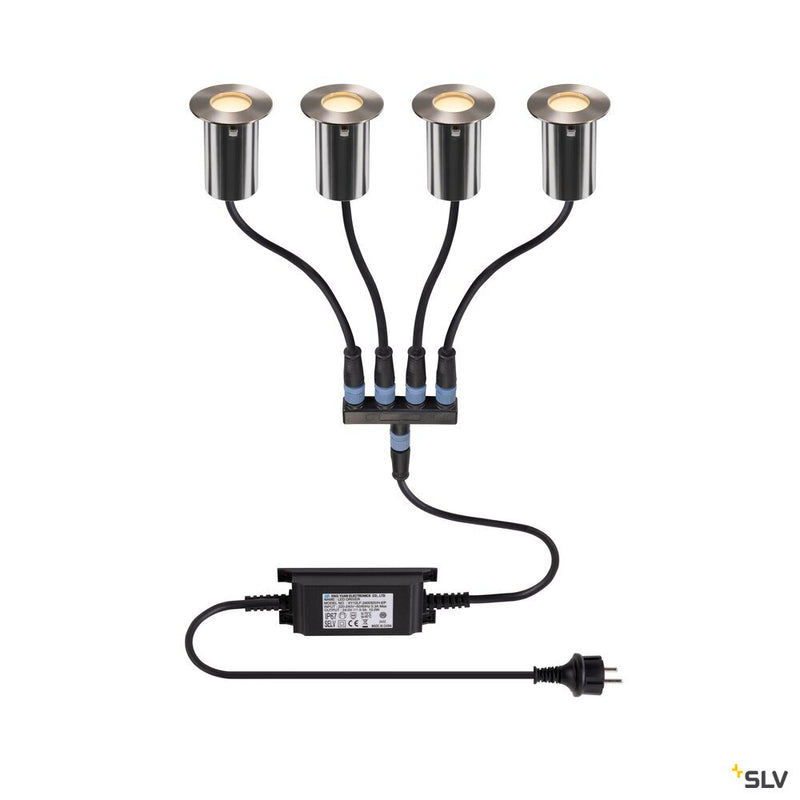 SLV 1008841 TRAIL-LITE® 60, set of 4, recessed floor lights, 3000K, IP67, round, stainless steel / aluminium
