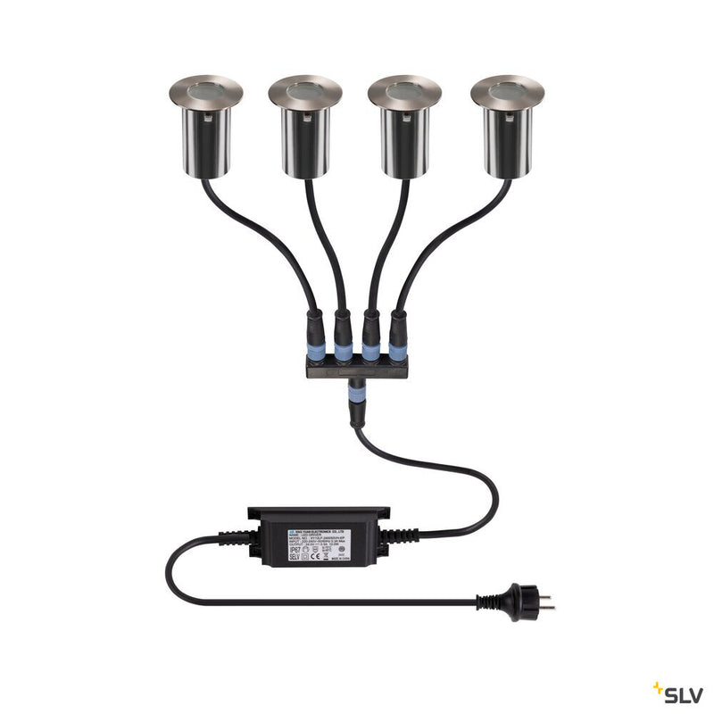 SLV 1008841 TRAIL-LITE® 60, set of 4, recessed floor lights, 3000K, IP67, round, stainless steel / aluminium