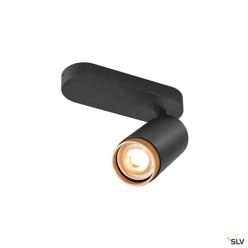 SLV 1009093 GRIP! L, SPOT CL, single, QPAR51, ceiling-mounted light, cylindrical, 1 x max. 6 W, black / gold