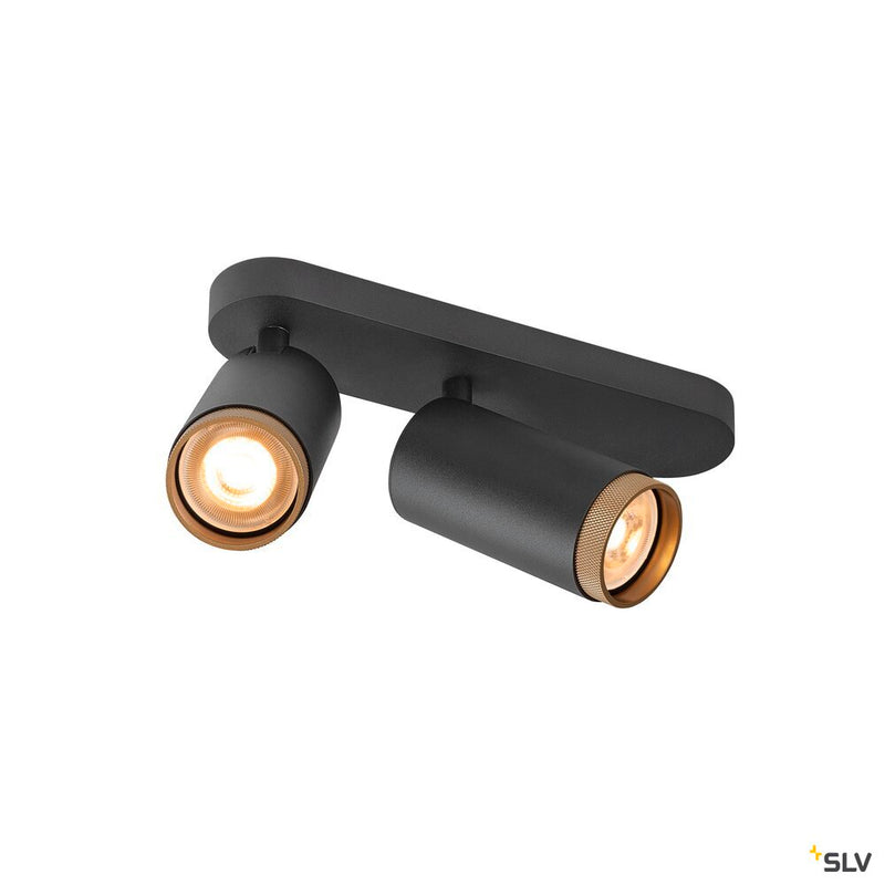 SLV 1009097 GRIP! L, SPOT CL, double, QPAR51, ceiling-mounted light, cylindrical, 2 x max. 6 watts, black / gold