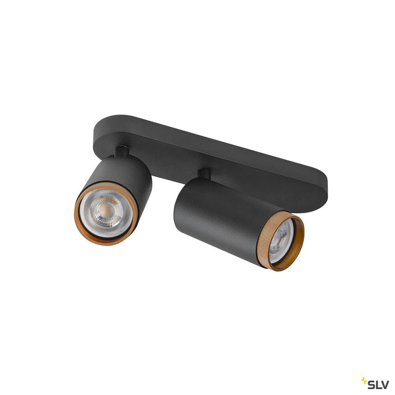 SLV 1009097 GRIP! L, SPOT CL, double, QPAR51, ceiling-mounted light, cylindrical, 2 x max. 6 watts, black / gold