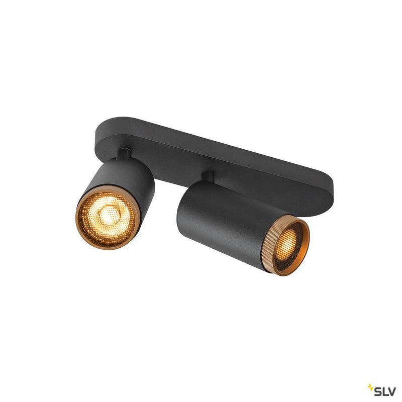 SLV 1009097 GRIP! L, SPOT CL, double, QPAR51, ceiling-mounted light, cylindrical, 2 x max. 6 watts, black / gold