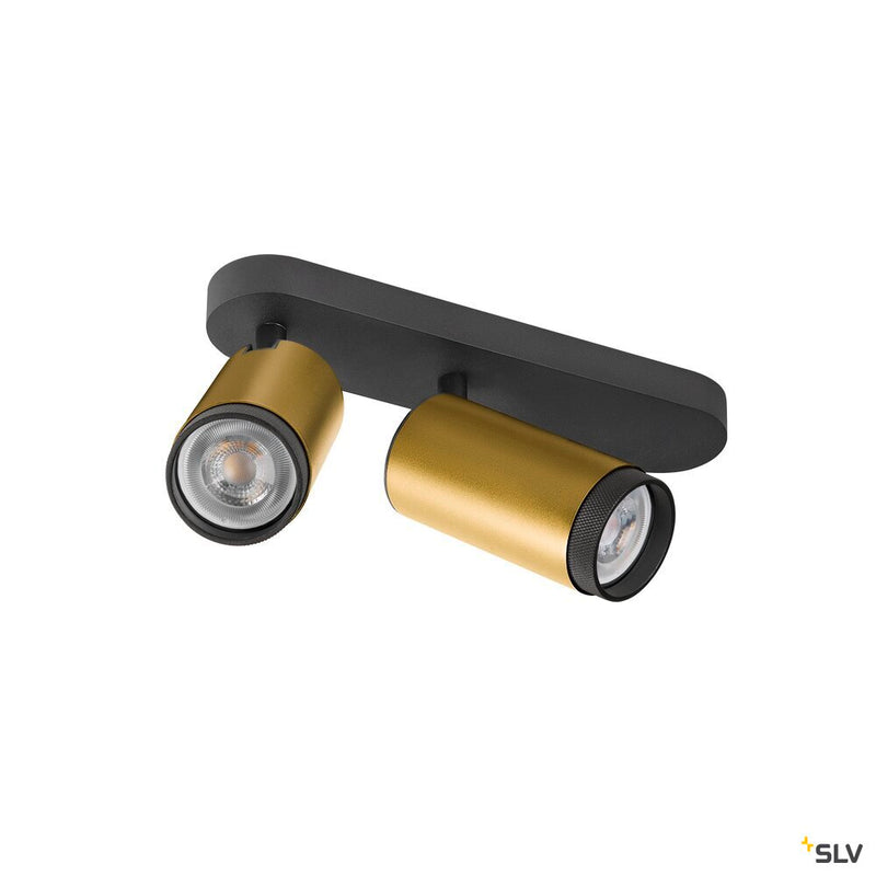 SLV 1009099 GRIP! L, SPOT CL, double, QPAR51, ceiling-mounted light, cylindrical, 2 x max. 6 watts, gold / black