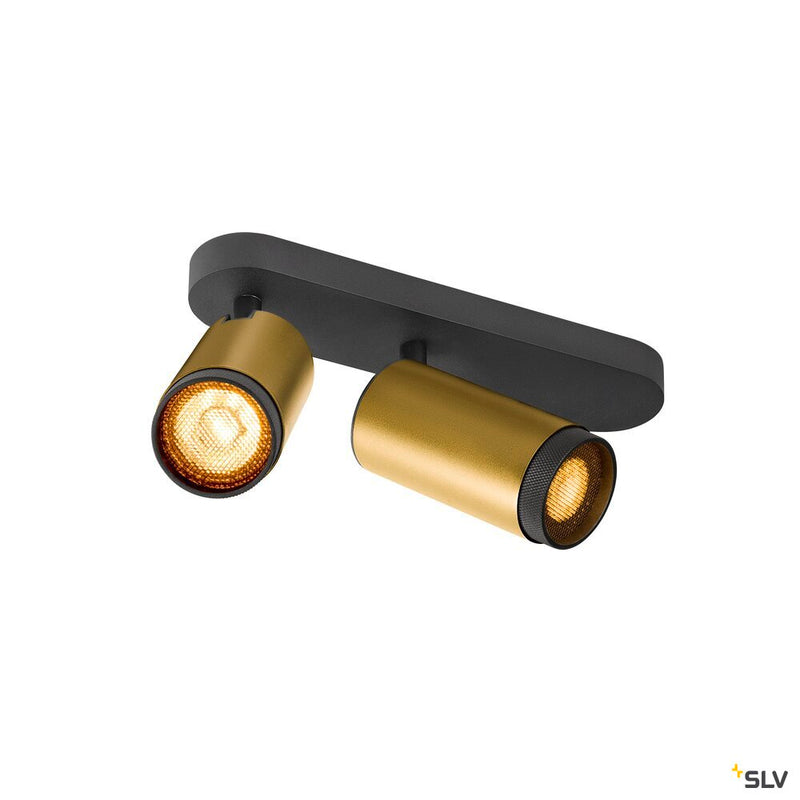 SLV 1009099 GRIP! L, SPOT CL, double, QPAR51, ceiling-mounted light, cylindrical, 2 x max. 6 watts, gold / black