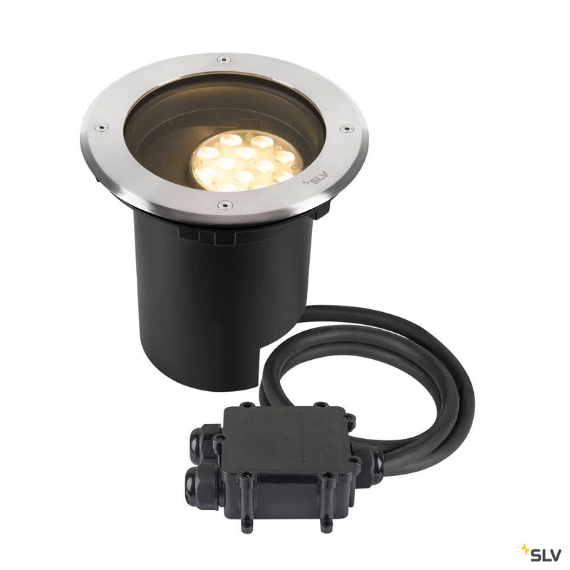 SLV 1009168 DASAR® L, recessed floor light, asymmetrical, 3000K, 70°/40°, IP65/IP67, round, stainless steel / black
