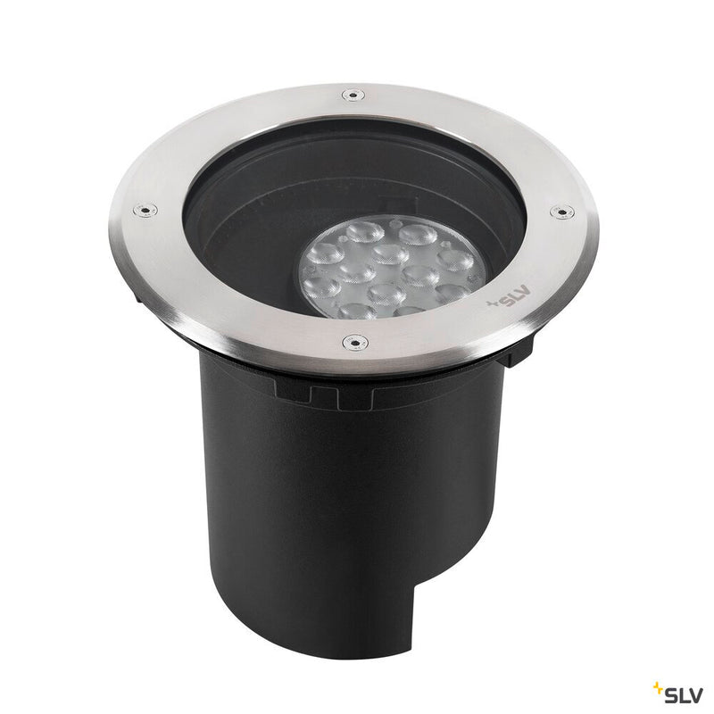 SLV 1009168 DASAR® L, recessed floor light, asymmetrical, 3000K, 70°/40°, IP65/IP67, round, stainless steel / black
