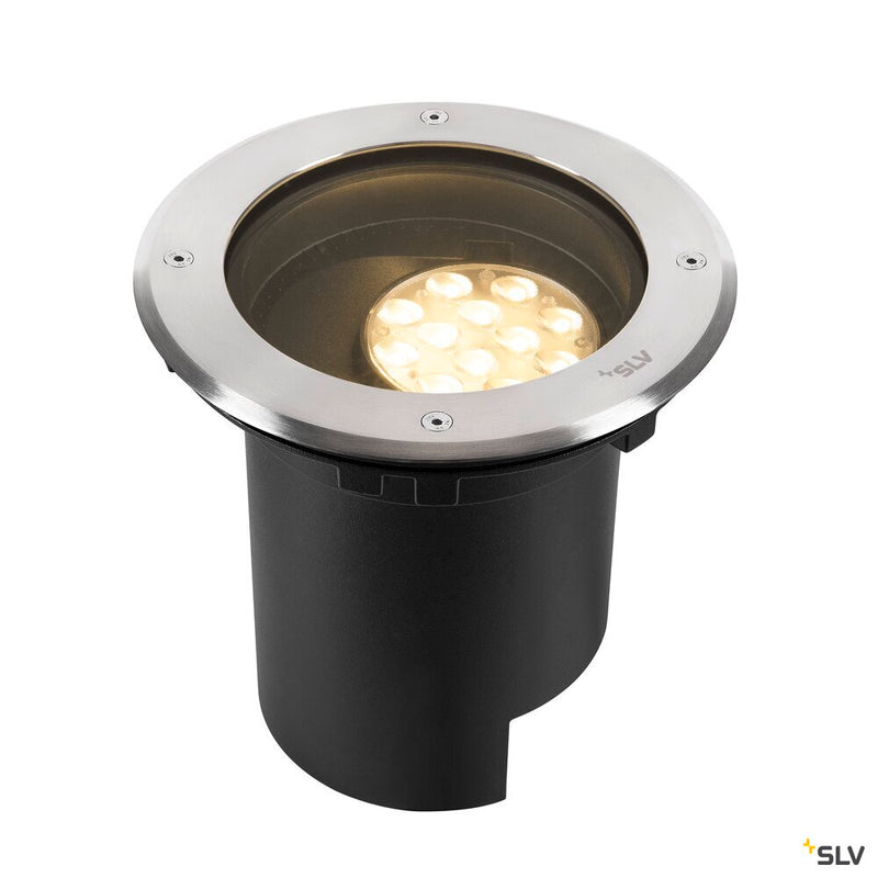 SLV 1009168 DASAR® L, recessed floor light, asymmetrical, 3000K, 70°/40°, IP65/IP67, round, stainless steel / black