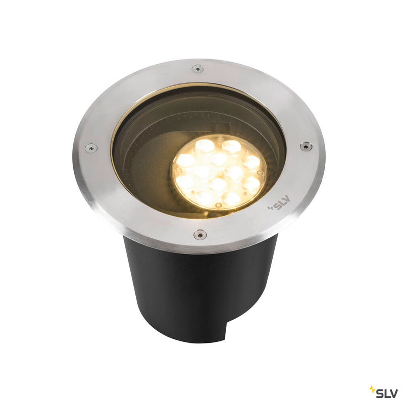 SLV 1009168 DASAR® L, recessed floor light, asymmetrical, 3000K, 70°/40°, IP65/IP67, round, stainless steel / black