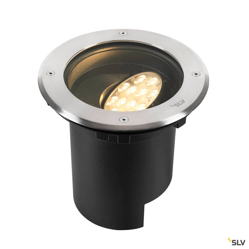 SLV 1009168 DASAR® L, recessed floor light, asymmetrical, 3000K, 70°/40°, IP65/IP67, round, stainless steel / black