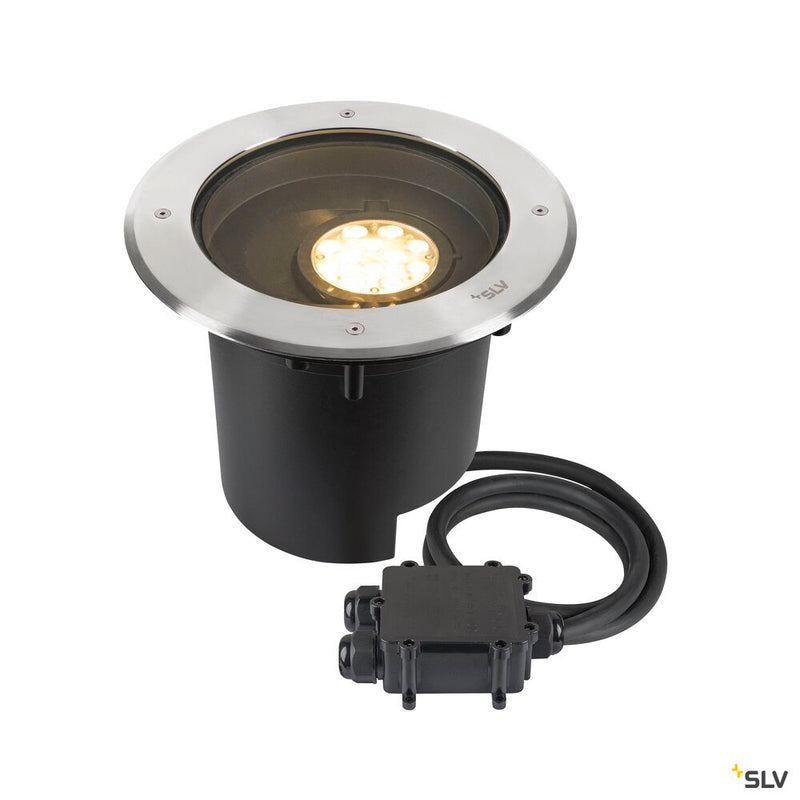 SLV 1009170 DASAR® XL, recessed floor light, asymmetrical, 3000K, 70°/40°, IP65/IP67, round, stainless steel / black