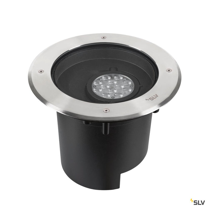 SLV 1009170 DASAR® XL, recessed floor light, asymmetrical, 3000K, 70°/40°, IP65/IP67, round, stainless steel / black