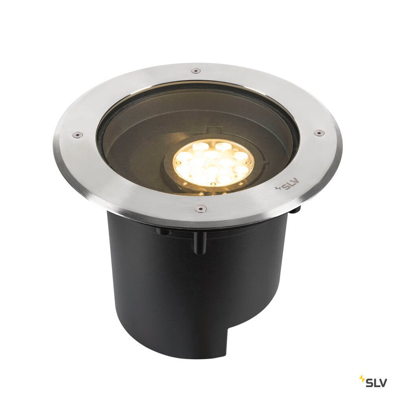 SLV 1009170 DASAR® XL, recessed floor light, asymmetrical, 3000K, 70°/40°, IP65/IP67, round, stainless steel / black
