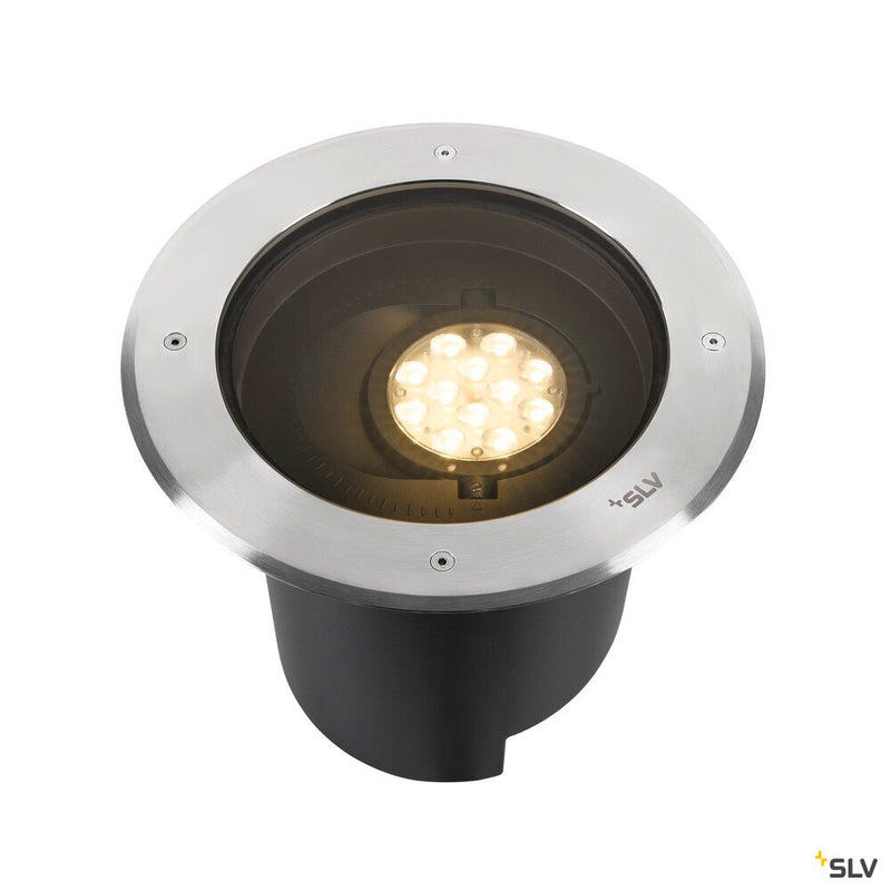 SLV 1009170 DASAR® XL, recessed floor light, asymmetrical, 3000K, 70°/40°, IP65/IP67, round, stainless steel / black
