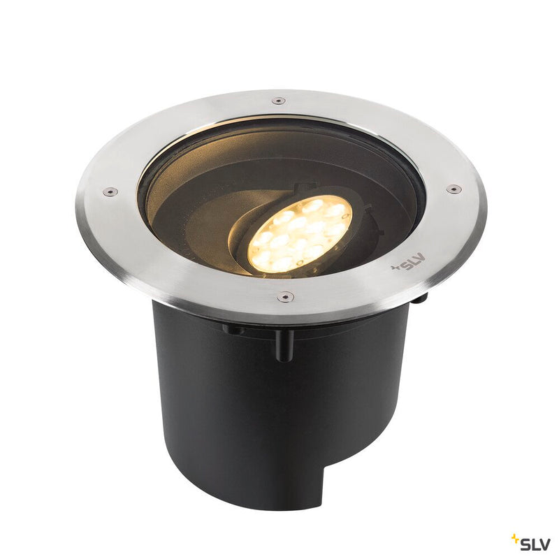 SLV 1009170 DASAR® XL, recessed floor light, asymmetrical, 3000K, 70°/40°, IP65/IP67, round, stainless steel / black
