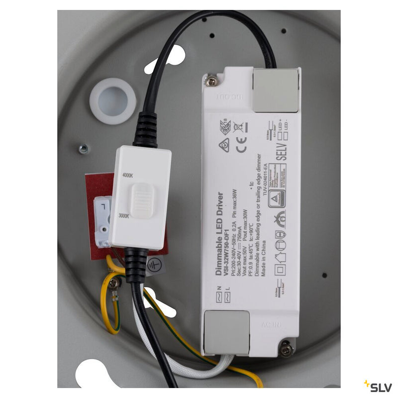 SLV 1010423 PANEL 60, Ceiling-mounted light, round, PHASE, 3000/4000K, 29W, 90°, grey