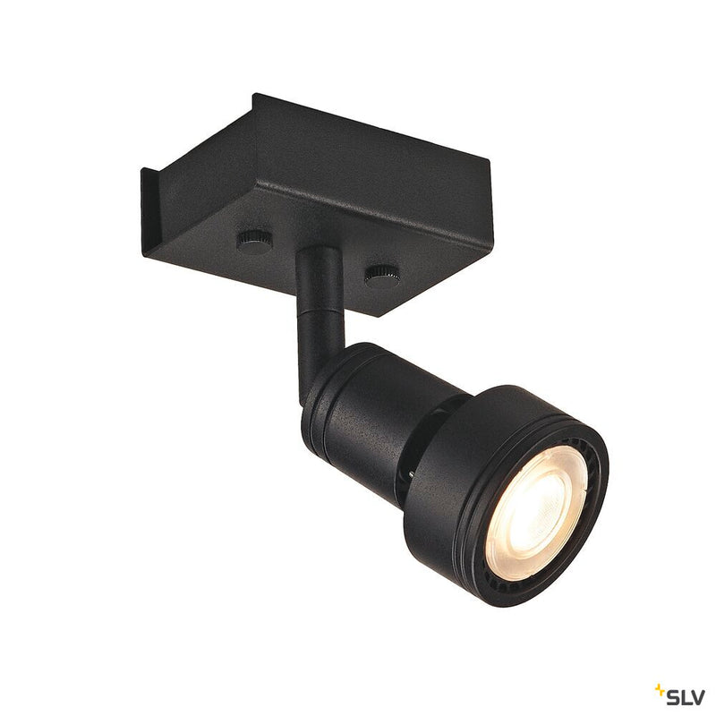 SLV 147360 PURI 1 wall and ceiling light, single-headed, QPAR51, matt black, max. 50 W, with deco ring