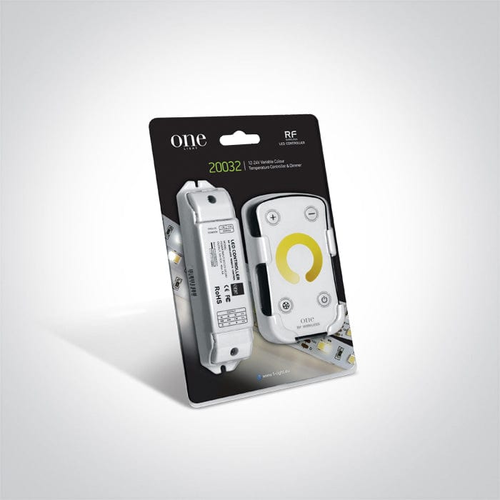 Remote controller for changing colour temperature from

daylight to warm white.

 Suitable for use with LED strips 7835/DEW.

50 meters range, includes dimmer control and programme

mode.

 

 One Light SKU:20032