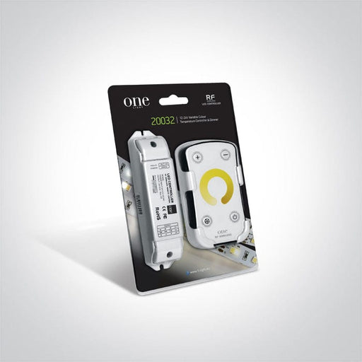 Remote controller for changing colour temperature from

daylight to warm white.

 Suitable for use with LED strips 7835/DEW.

50 meters range, includes dimmer control and programme

mode.

 

 One Light SKU:20032