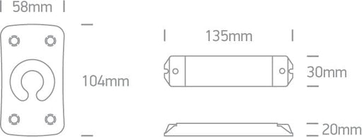 Remote controller for changing colours (RGB+W). Suitable for use

with RGB Led Strips. 50 Meters range.

Includes dimmer control and programme modes.

 

 One Light SKU:20036