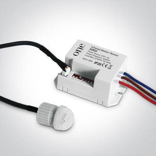 White Infrared motion sensor for built in installation.

Sensor Head: IP65.

Sensor Controller: IP20.





Complies with standard EN60669 

 One Light SKU:22022