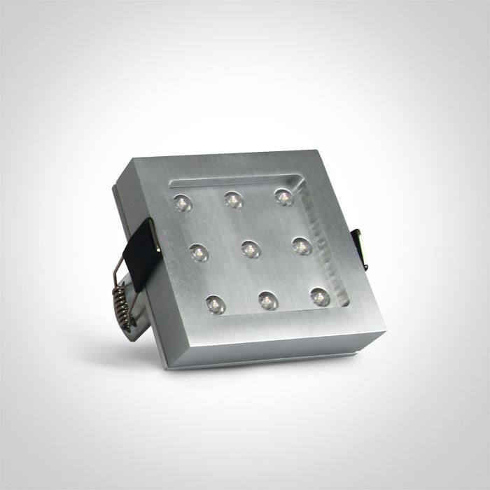 LED Spotlight Aluminium Rectangular Daylight LED built in 60lm 9x0,2W Natural Aluminium One Light SKU:50101/AL/D - Toplightco