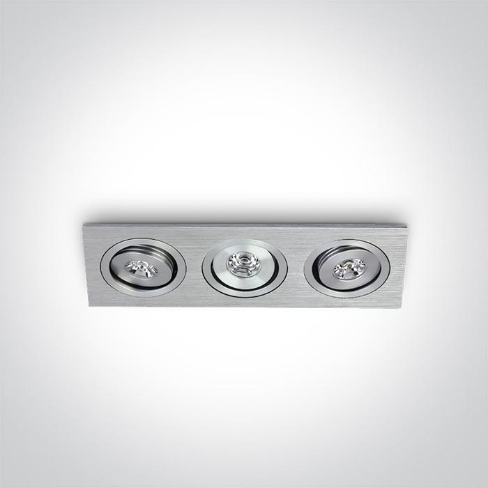 LED Spotlight Aluminium Rectangular Warm White LED 3x45lm Natural Aluminium One Light SKU:51301AL/W/15 - Toplightco