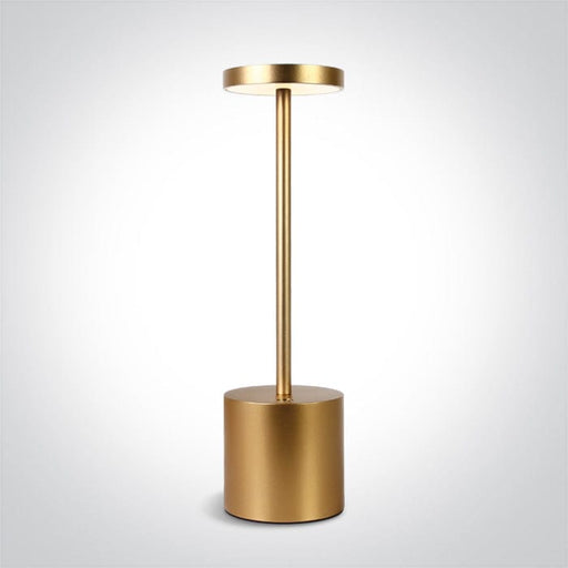 Brass Rechargeable 3-step dimmable table lamp suitable for indoor/outdoor use, IP54.

Charging time 2,5Hrs

Working time 8Hrs (100%)

1x4000mAh lithium battery

 

 One Light SKU:61100/BS