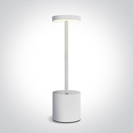 White Rechargeable 3-step dimmable table lamp suitable for indoor/outdoor use, IP54.

Charging time 2,5Hrs

Working time 8Hrs (100%)

1x4000mAh lithium battery

 

 One Light SKU:61100/W