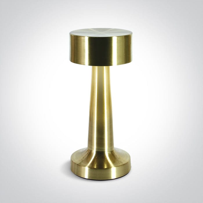 Brushed Brass Rechargeable 3-step dimmable table lamp suitable for indoor/outdoor use, IP54.

Charging time 2,5Hrs

Working time 8Hrs (100%)

1x2000mAh lithium battery

 

 One Light SKU:61102/BBS