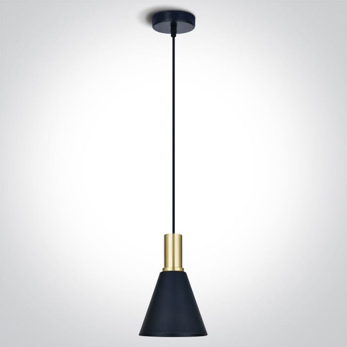 Brushed Brass Black Shade 10w E27 Pendant SKU: 63122/BBS - Toplightco